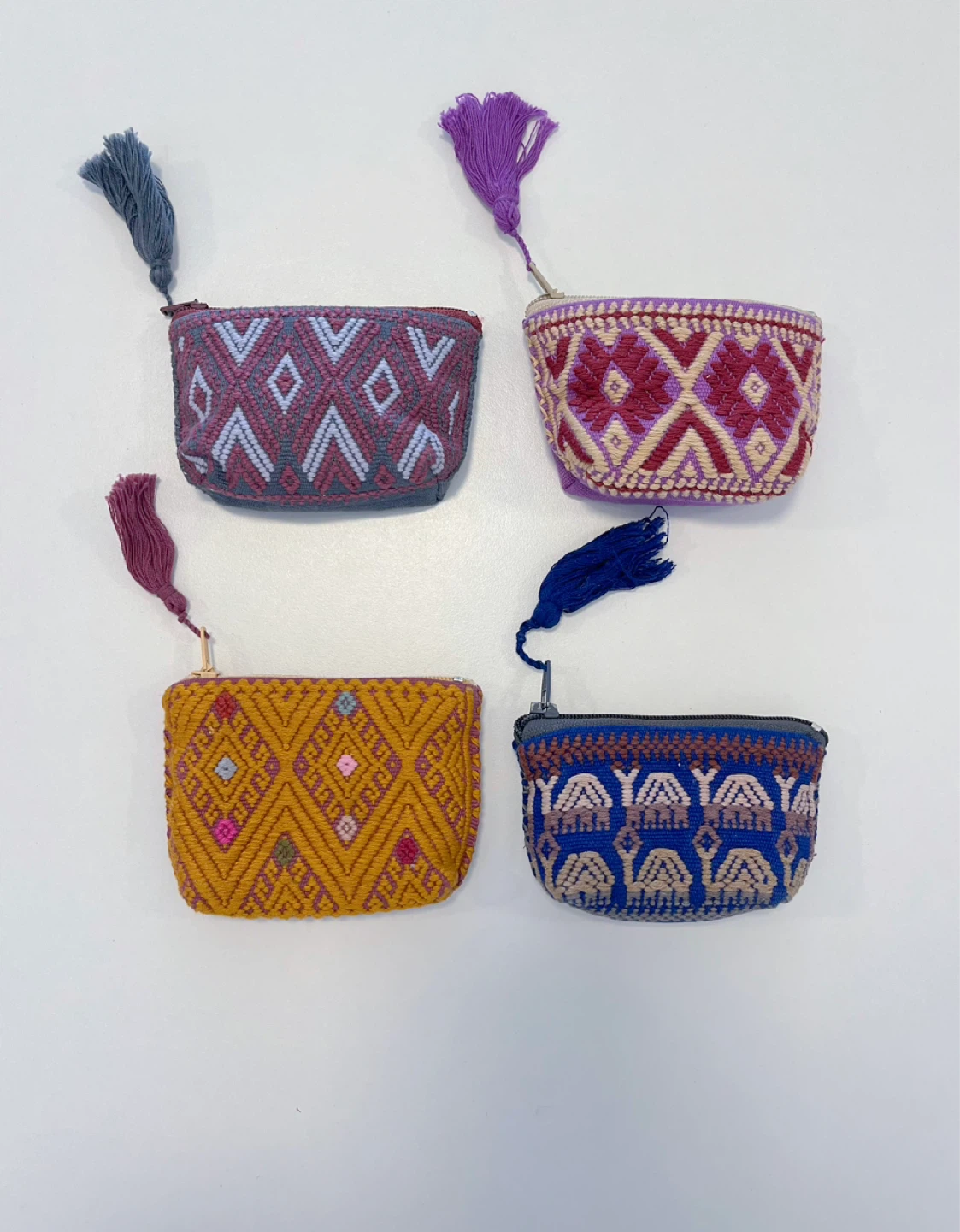 Set of 4 Woven Coin Purses with Tassels
