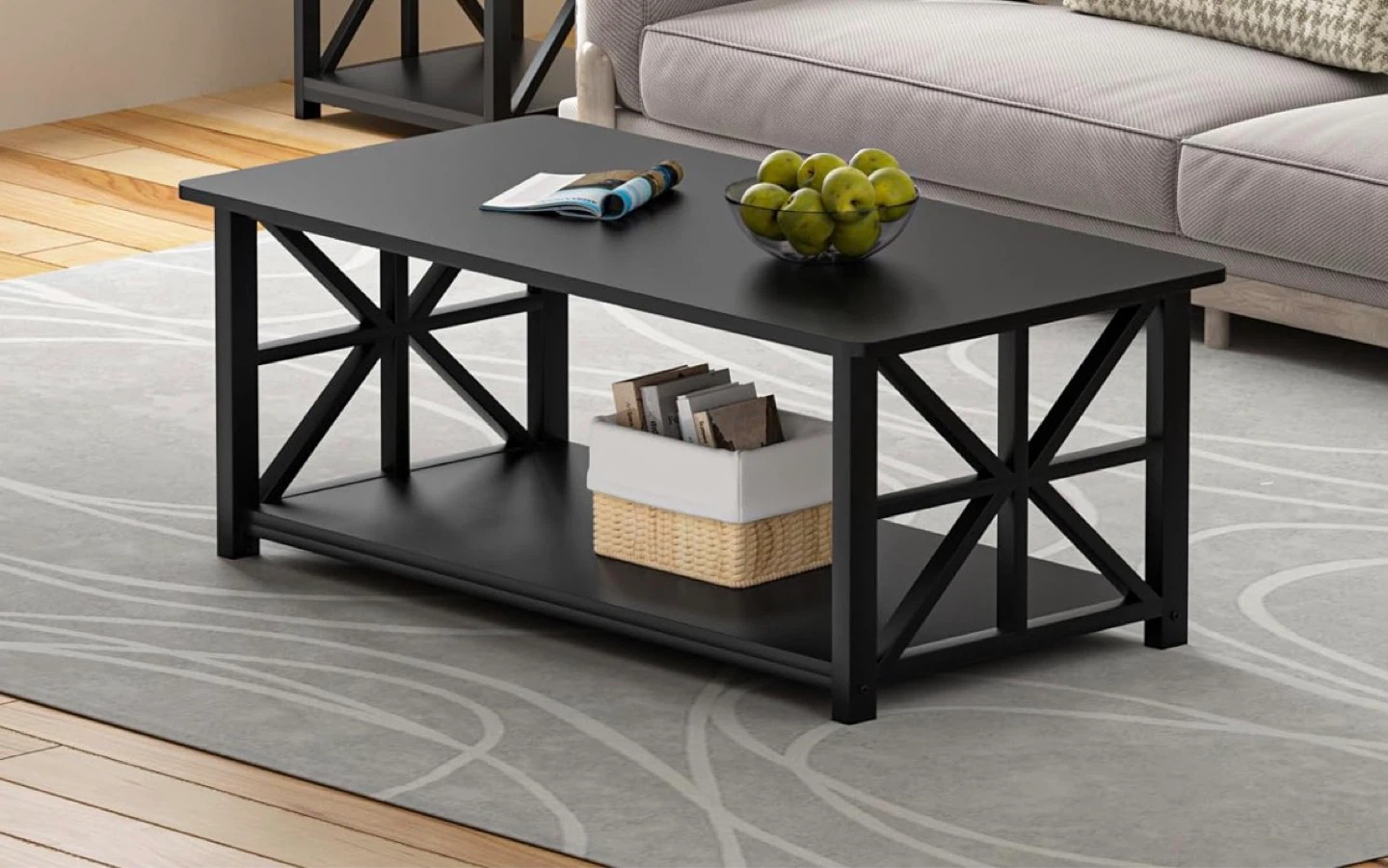 Black Coffee Table with Shelf
