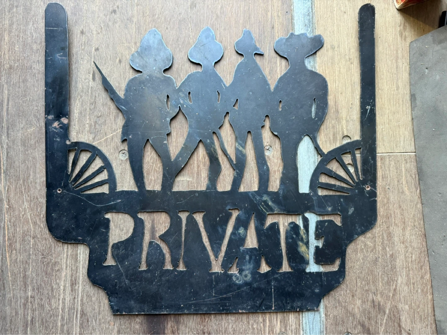 Vintage Metal "Private" Sign with Figures