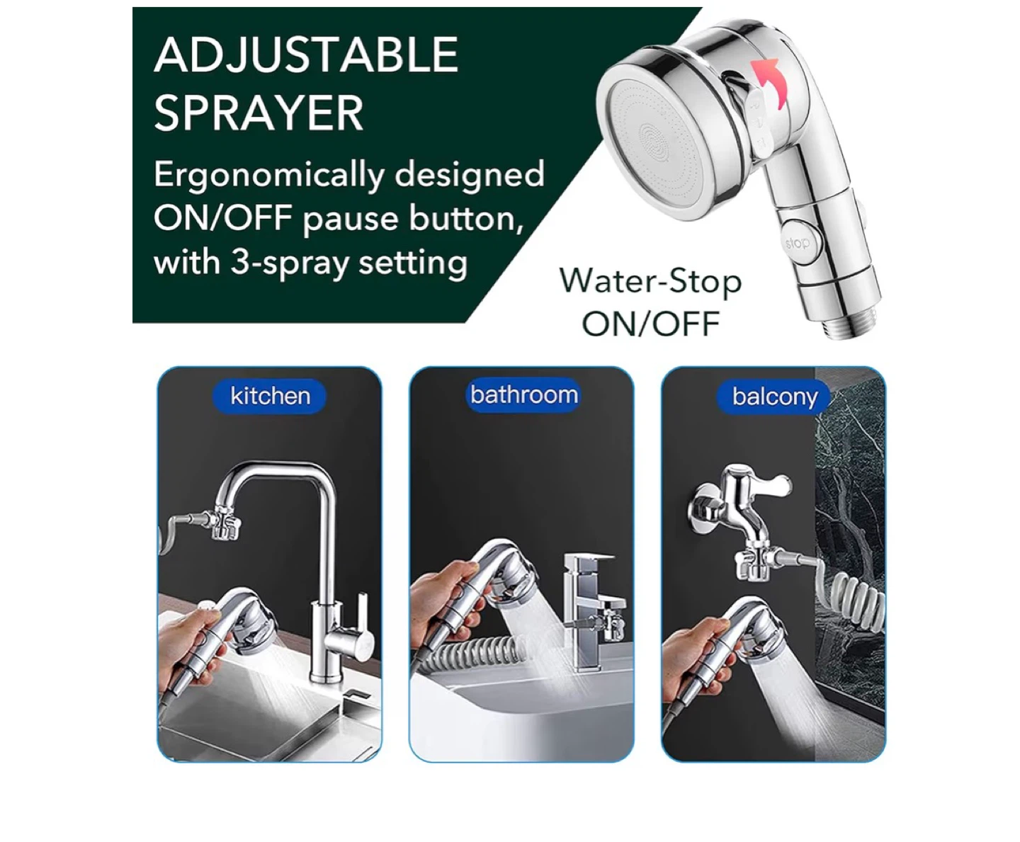 Roscid Sink Handheld Shower Kit with Faucet Sprayer Attachment - photo 3