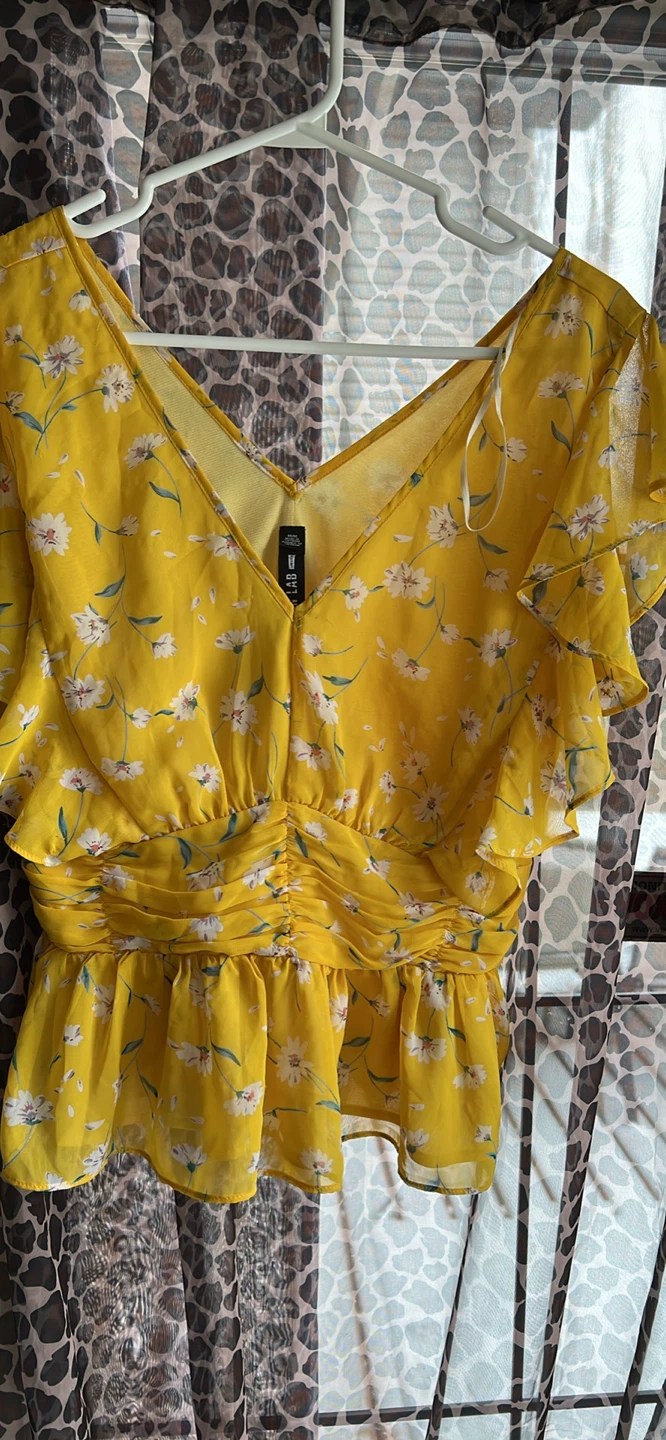 Yellow Floral Print Ruffle Sleeve Blouse - photo 2