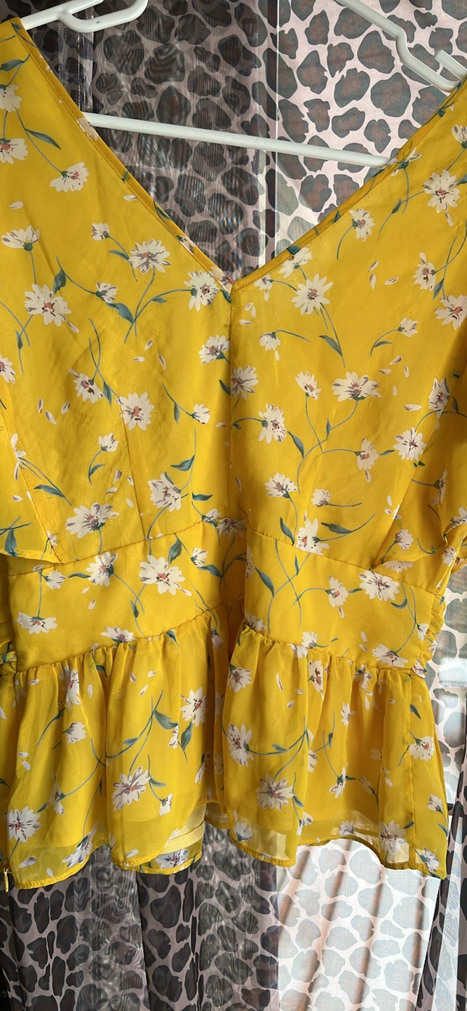 Yellow Floral Print Ruffle Sleeve Blouse - photo 3