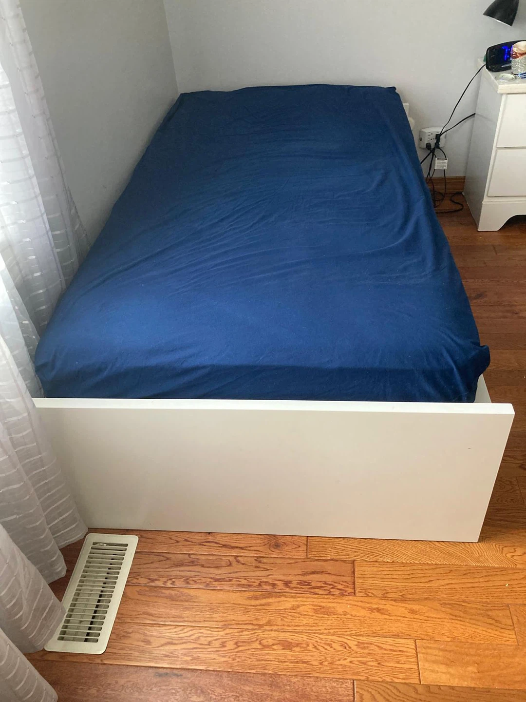 IKEA White Twin Bed Frame with Blue Mattress