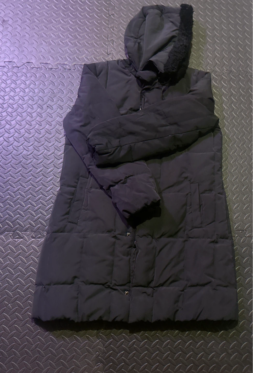 Black Puffer Coat with Fur Hood
