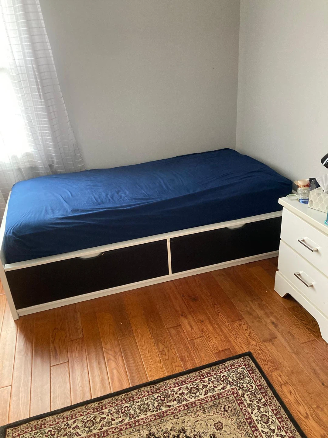 IKEA White Twin Bed Frame with Blue Mattress - photo 3
