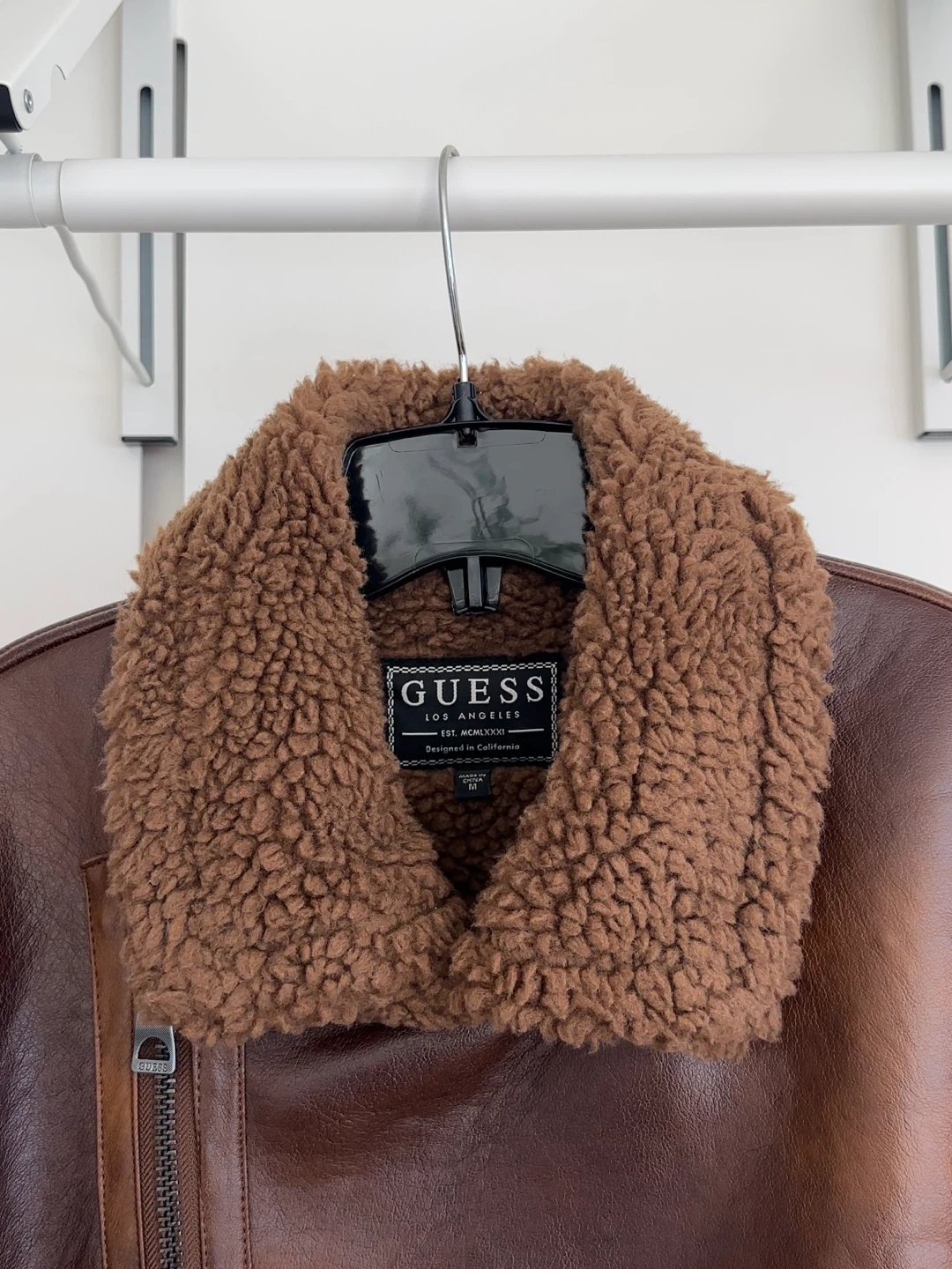Guess Brown Faux Leather Fleece Lined Aviator Jacket - photo 5