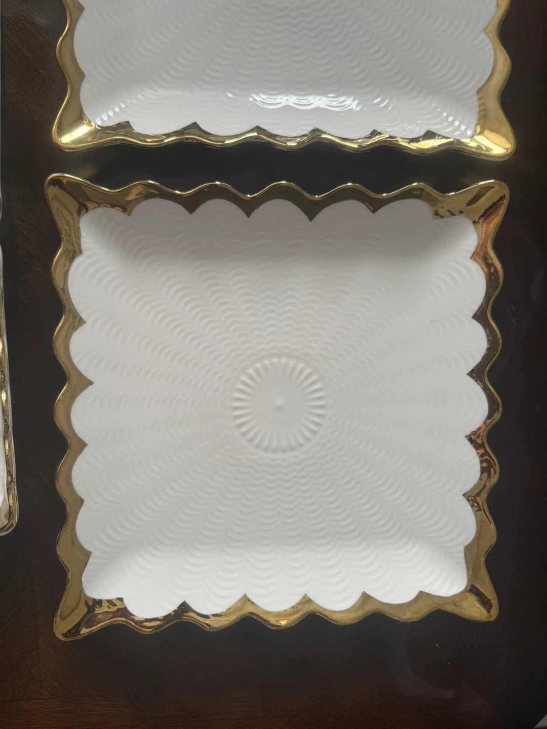White Porcelain Serving Dish Set with Gold Trim - photo 4