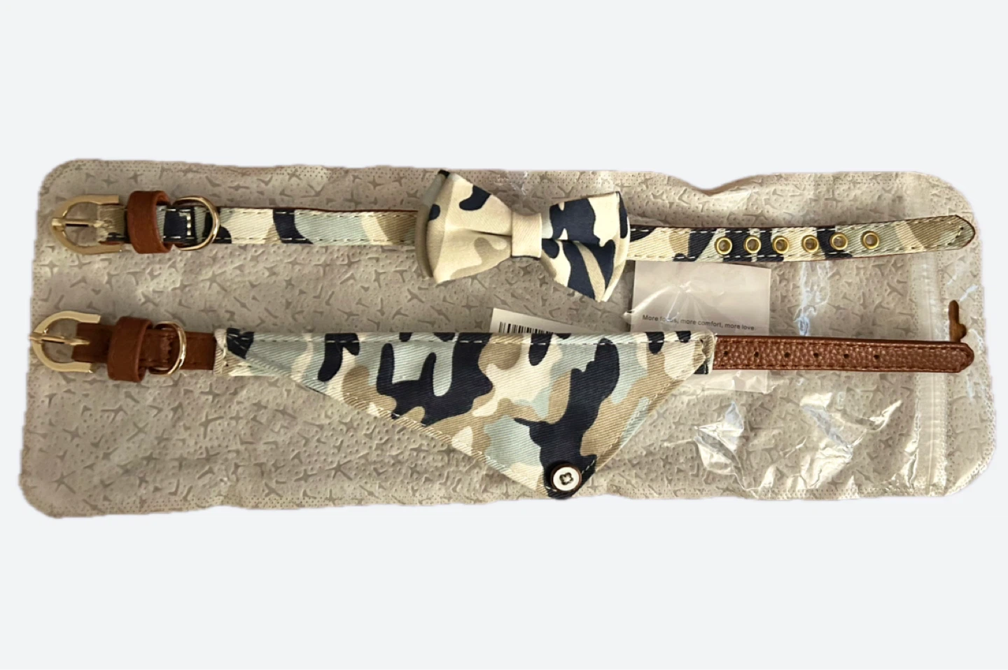 Pet Collar and Bowtie Set with Camouflage Pattern