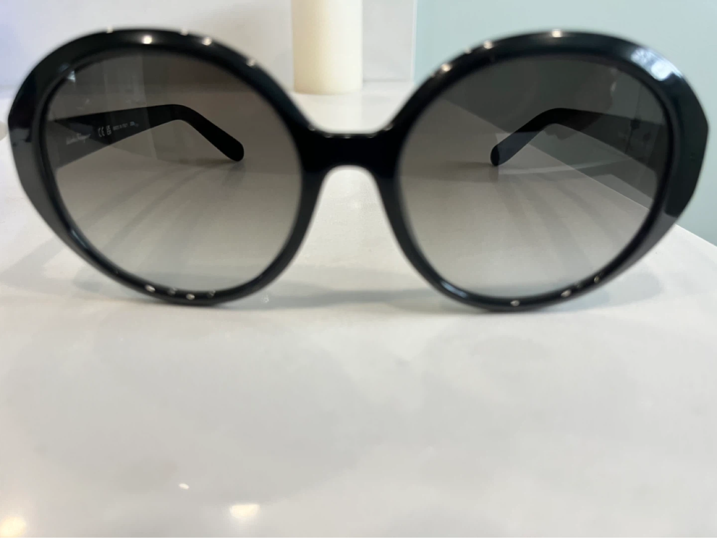 Salvatore Ferragamo Black Round Sunglasses