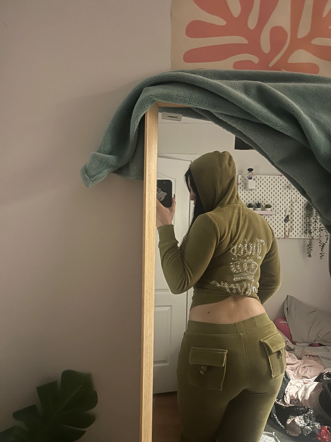 Juicy Couture Velour Tracksuit Set Olive Green - photo 3