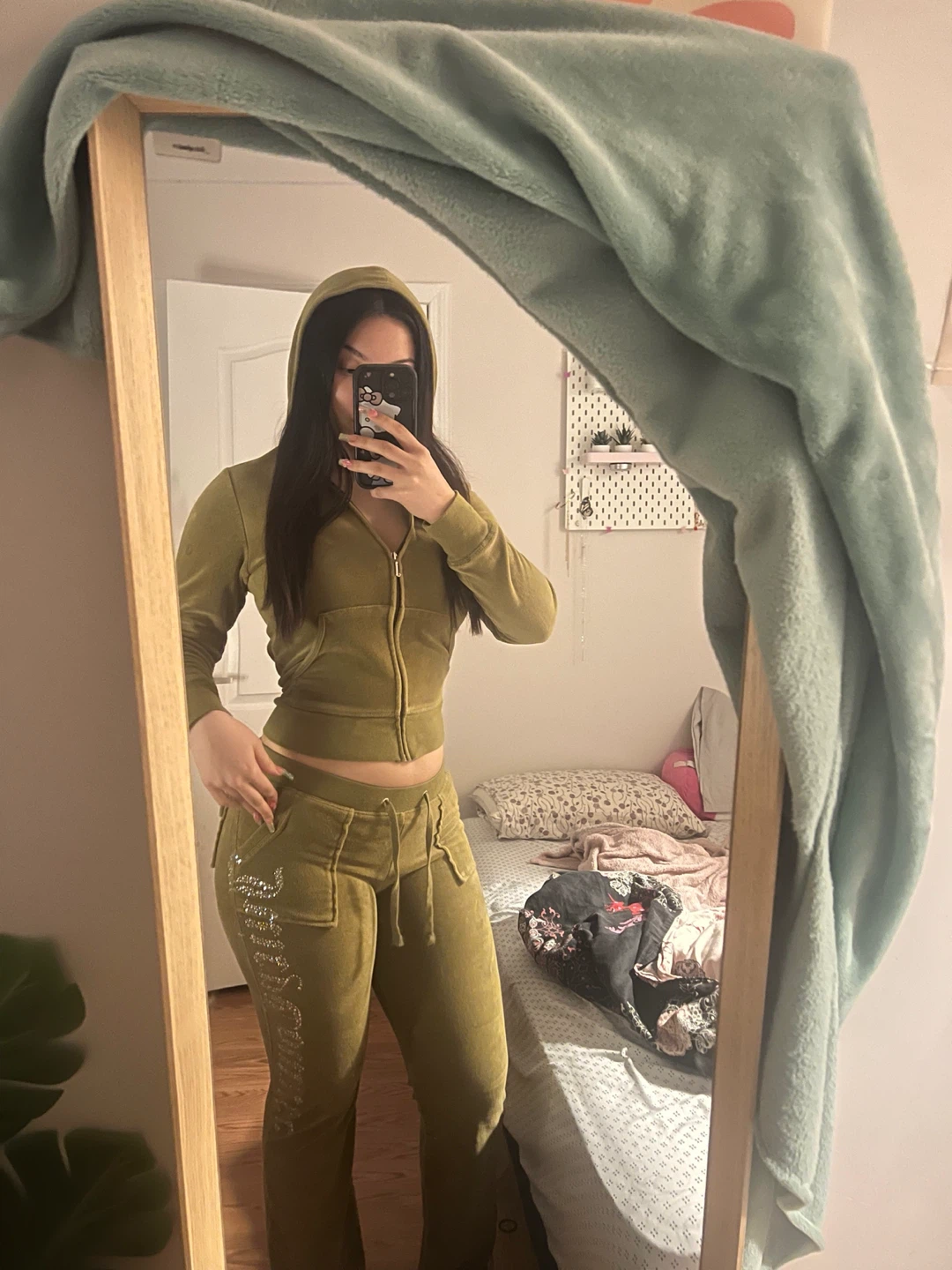 Juicy Couture Velour Tracksuit Set Olive Green - photo 2