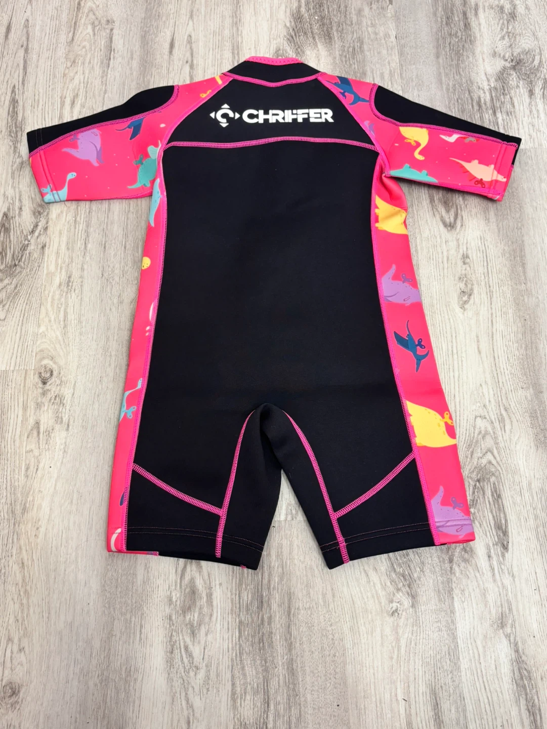 Chriffer Kids Short Sleeve Wetsuit - Pink Dinosaur Print Medium