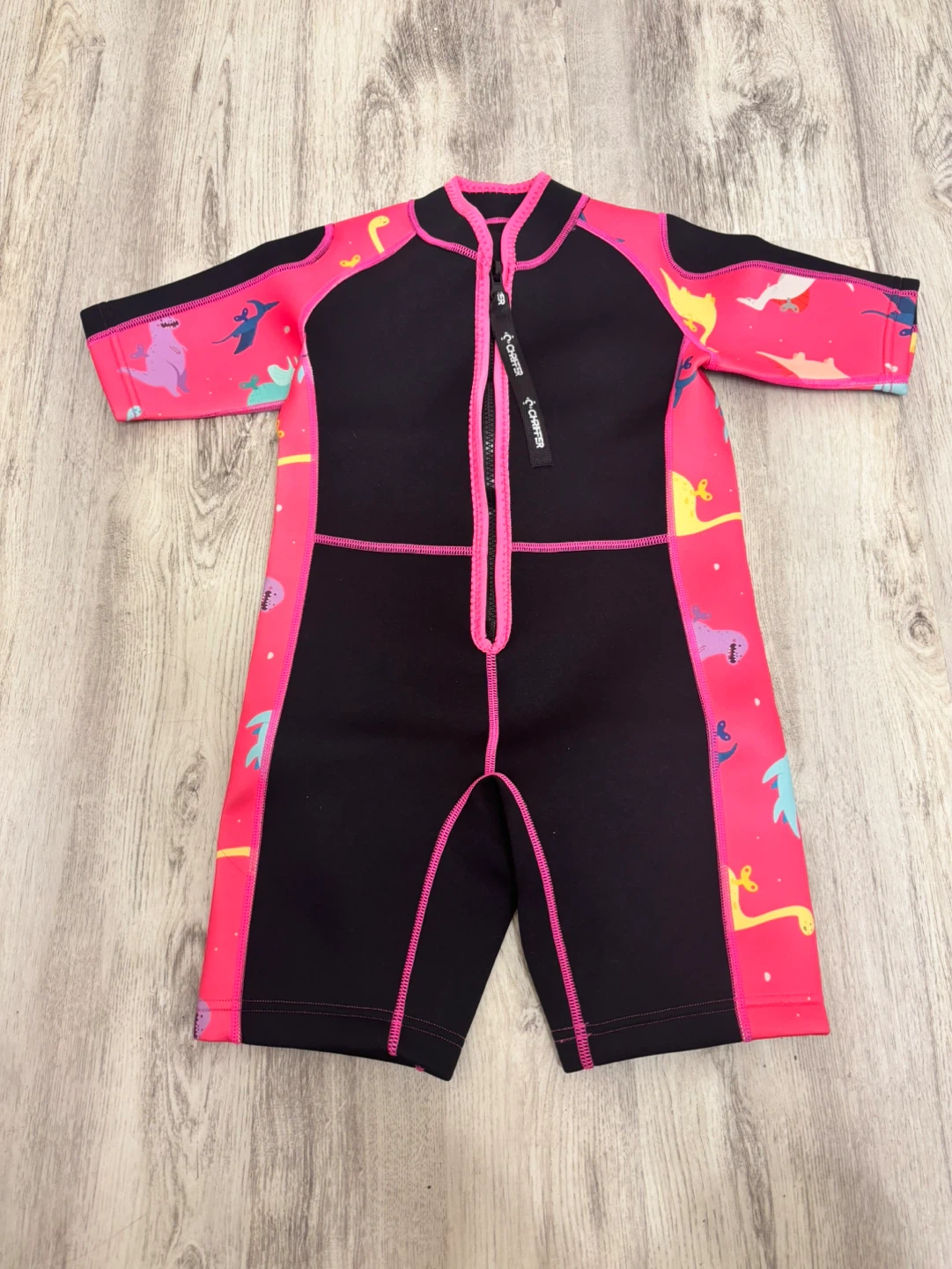 Chriffer Kids Short Sleeve Wetsuit - Pink Dinosaur Print Medium - photo 3
