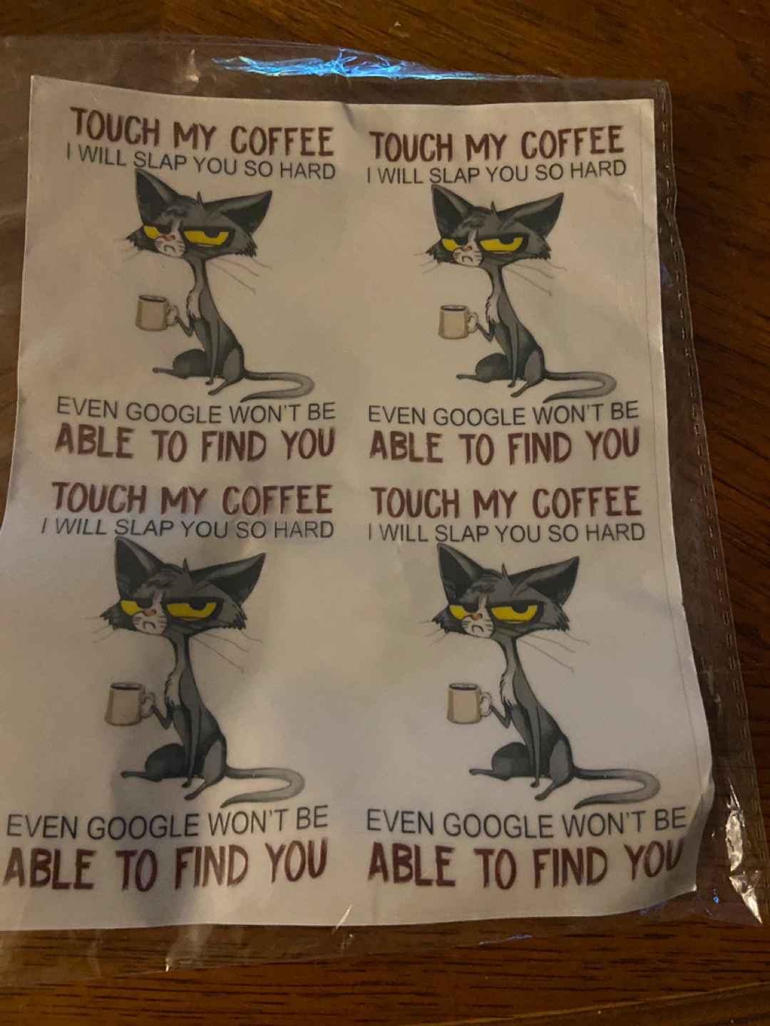 Funny Cat "Touch My Coffee" Stickers - 4 Pack