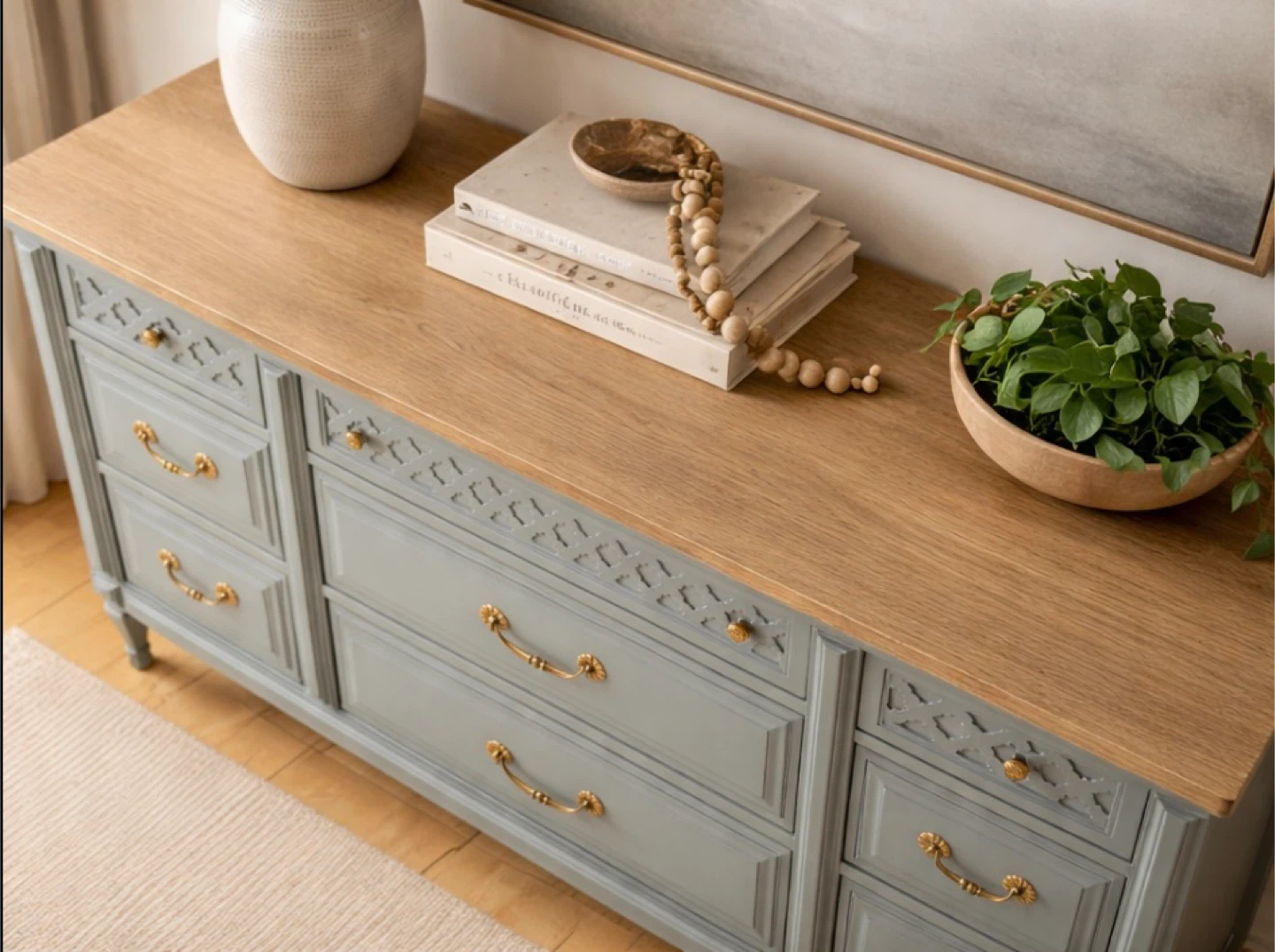 ✨ Olive Toned Solid Wood Dresser with Brass Details ✨ - photo 2