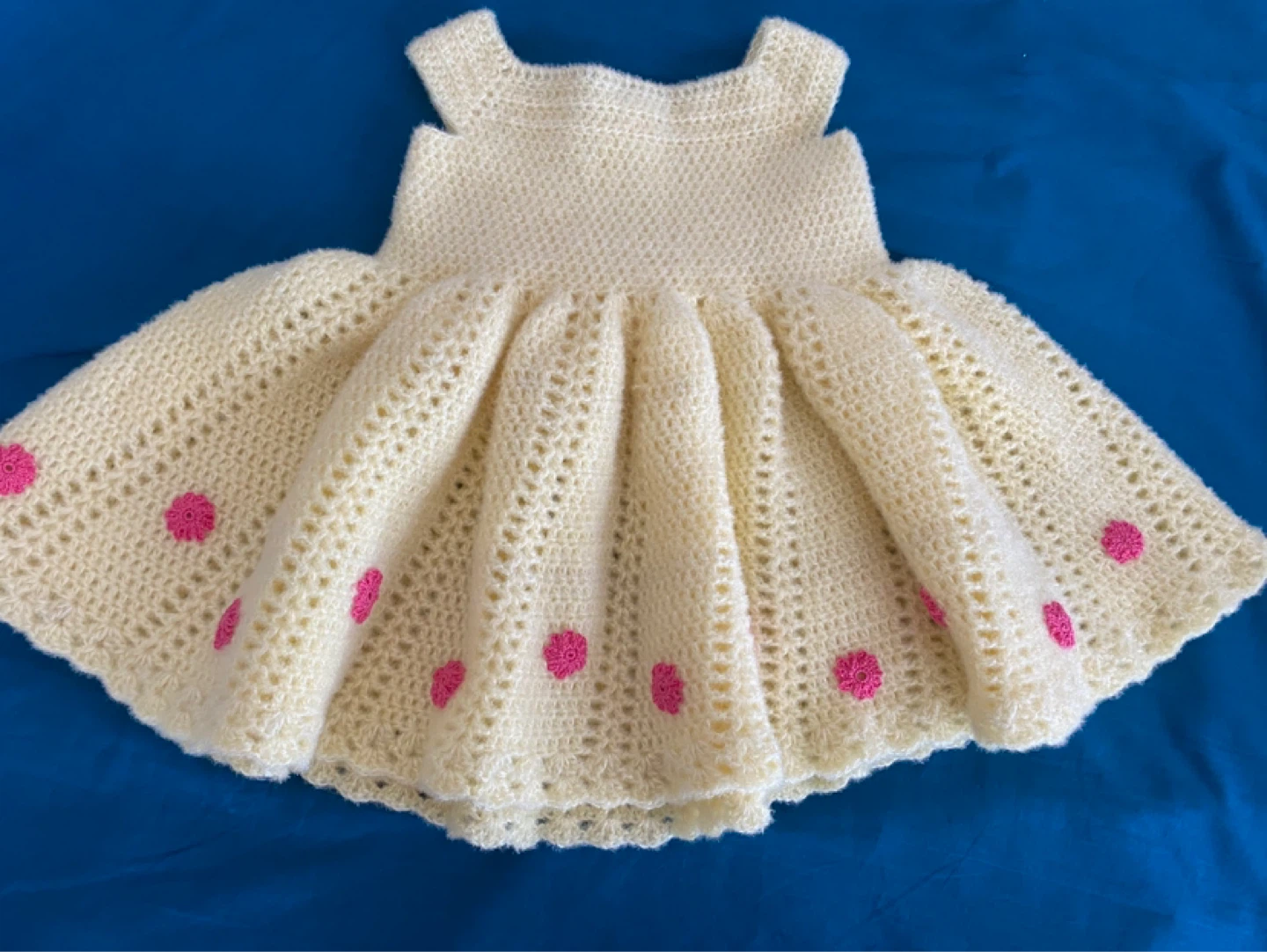 Hand-Crocheted Baby Dress with Pink small flowers