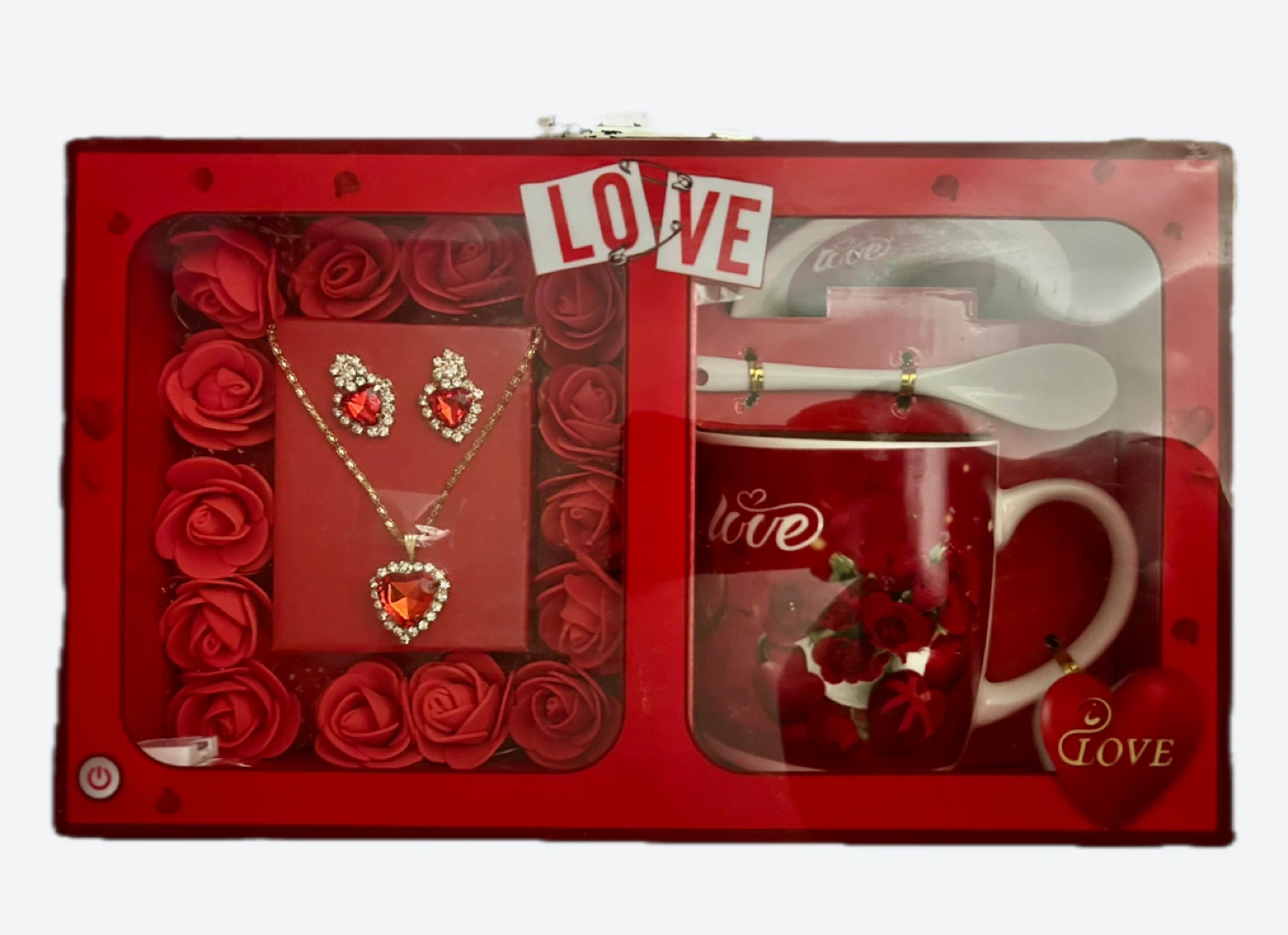 Heart Necklace and Earring Set with Mug, Spoon, and Mug plate