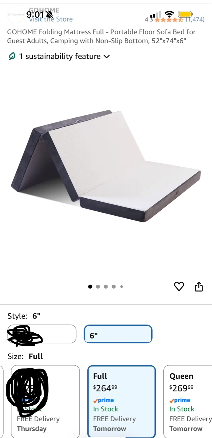 GOHOME Folding Mattress Full - 6" Thick Portable Sofa Bed