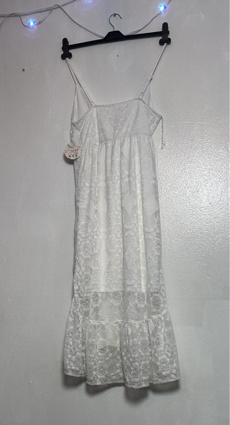 White Lace Spaghetti Strap Midi Dress - photo 5