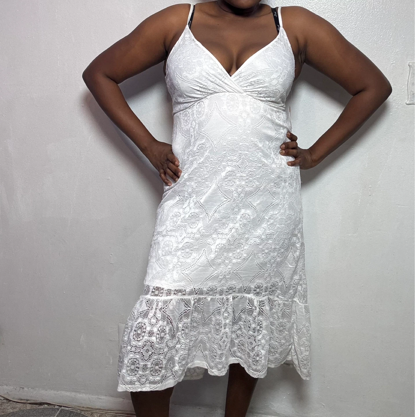 White Lace Spaghetti Strap Midi Dress - photo 3