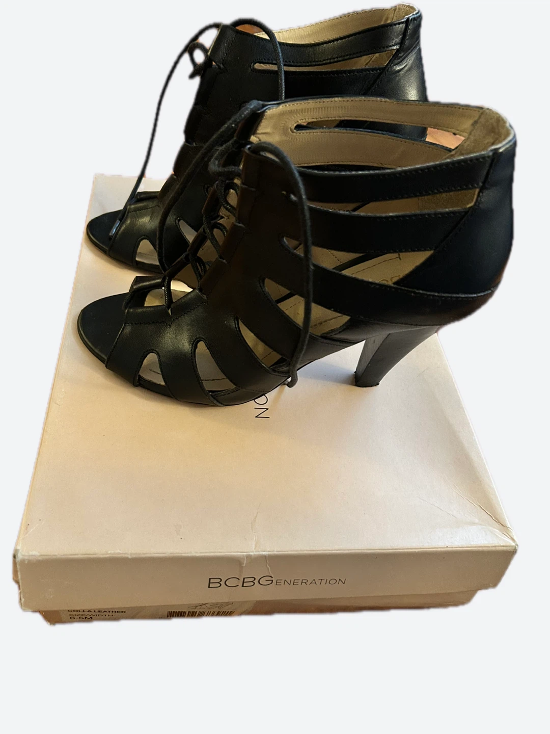 BCBGeneration Black Leather Lace-Up Heels
