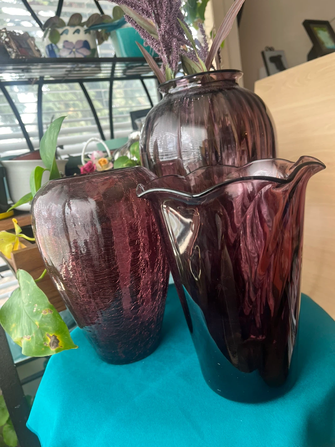 Collection of Three Plum Glass Vases - photo 2