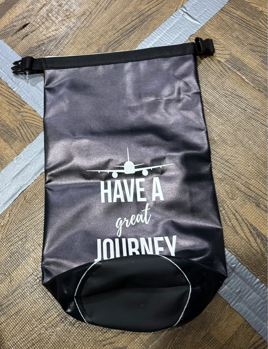 Black Dry Bag with "Have a Great Journey" print