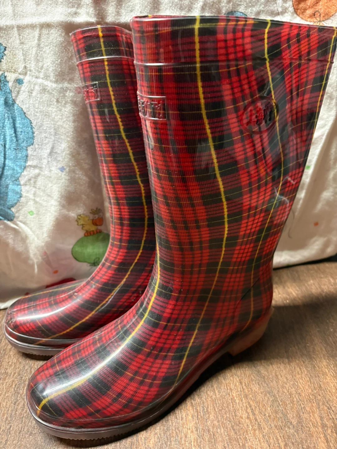 Red Plaid Rain Boots