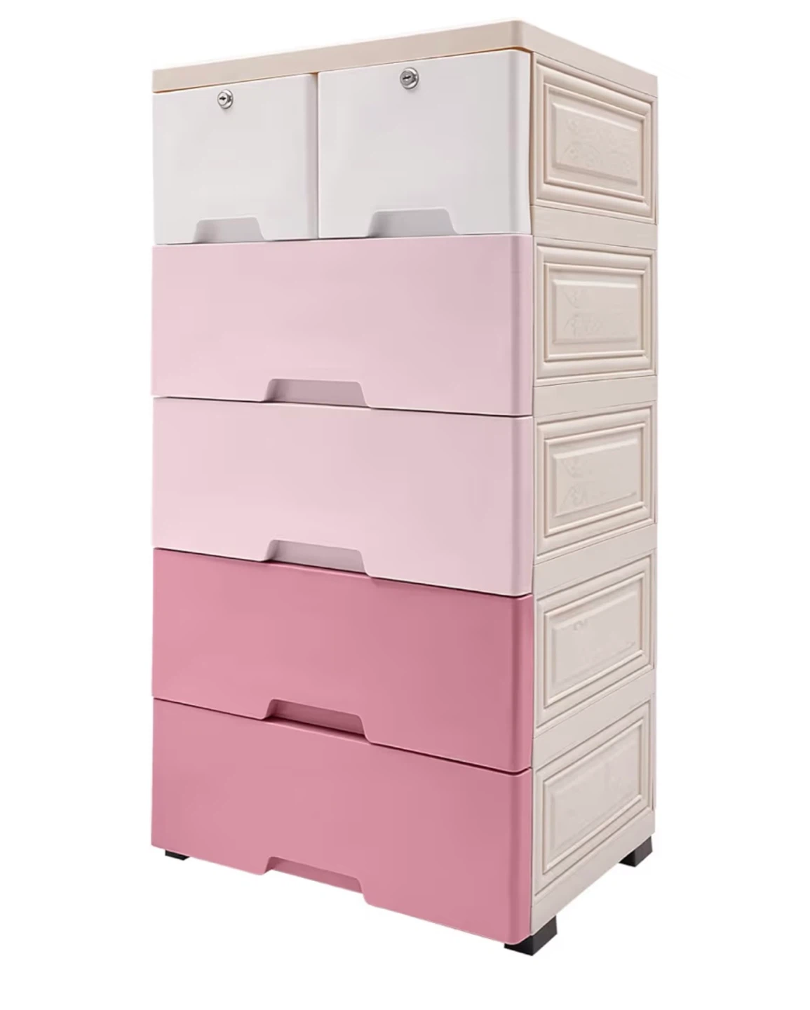 Plastic Dresser with 6 Drawers - Pink and Cream