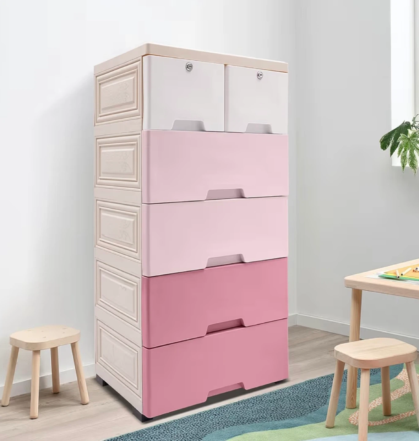 Plastic Dresser with 6 Drawers - Pink and Cream - photo 3