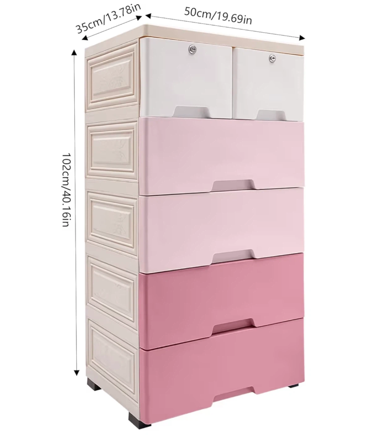 Plastic Dresser with 6 Drawers - Pink and Cream - photo 2
