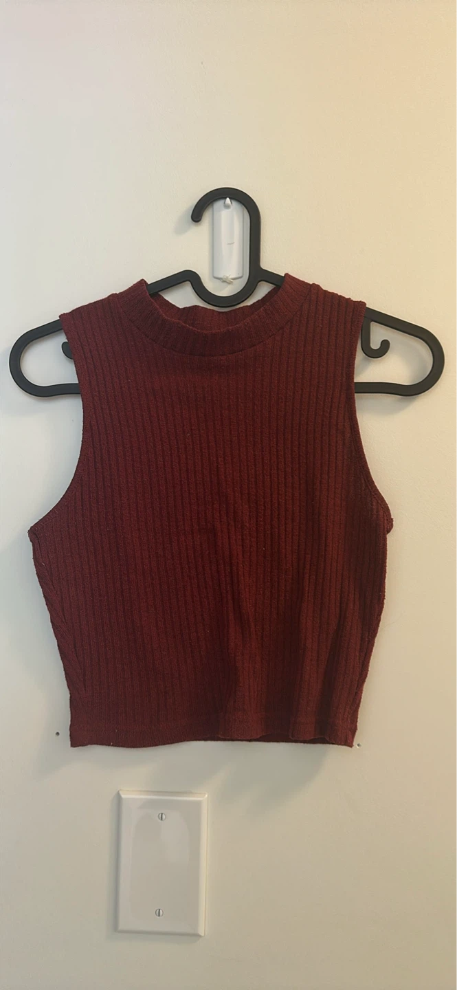 Ribbed Mock Neck Sleeveless Crop Top