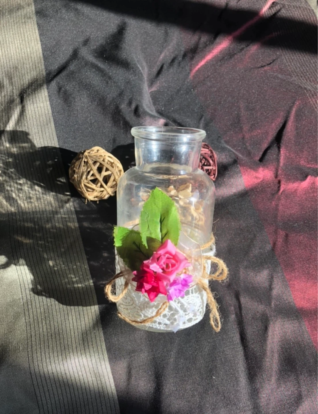 Decorative Glass Vase with Flowers and Lace - photo 4