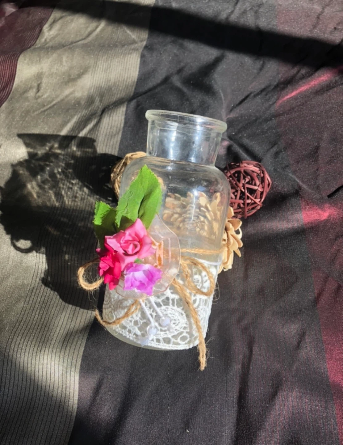 Decorative Glass Vase with Flowers and Lace - photo 3