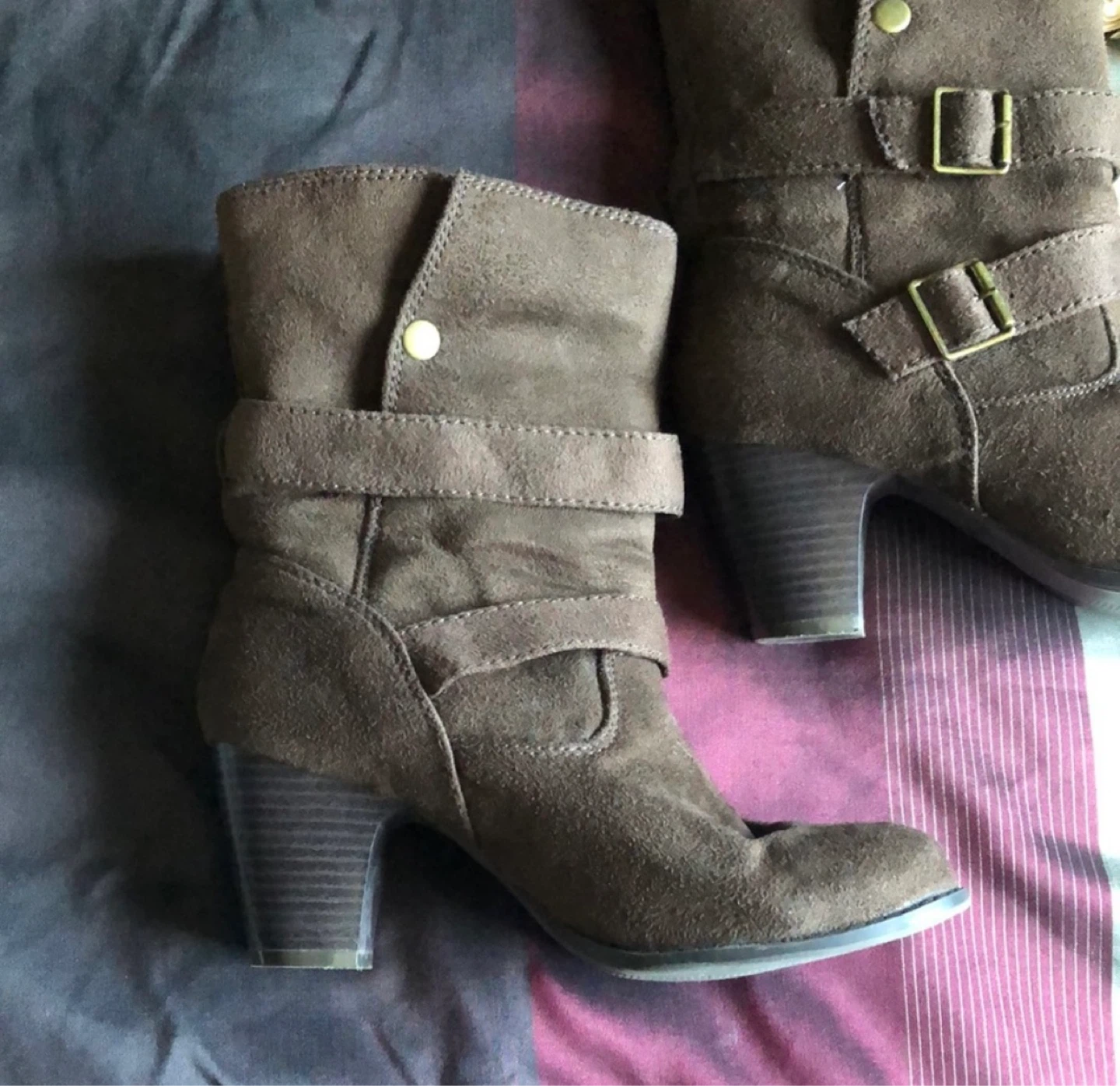 Brown Faux Suede Buckle Ankle Boots - photo 3