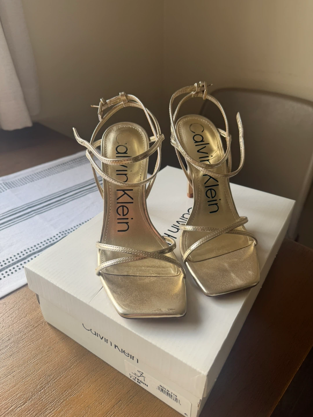 Calvin Klein Gold Strappy Heels