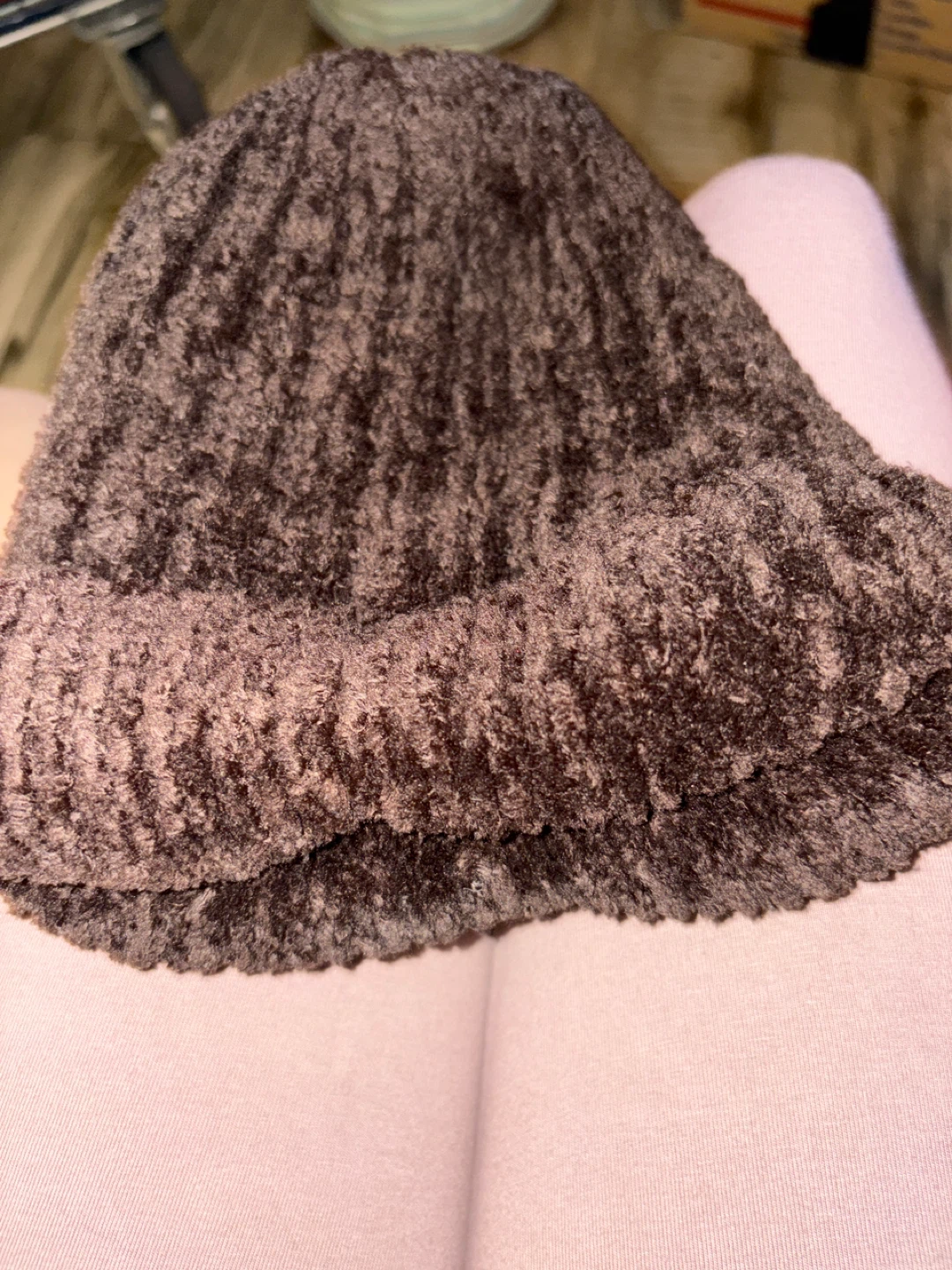 Brown Fuzzy Knit Beanie Hat