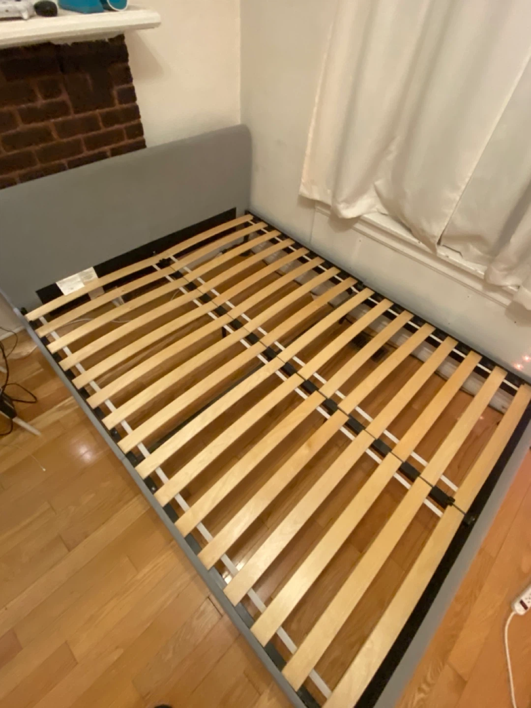 Grey Upholstered Bed Frame with Wooden Slats - photo 2