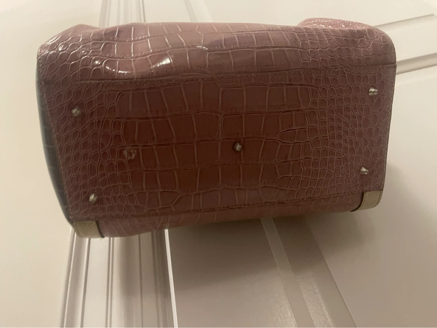 Guess Croc Embossed Satchel Bag Pink Grey - photo 3