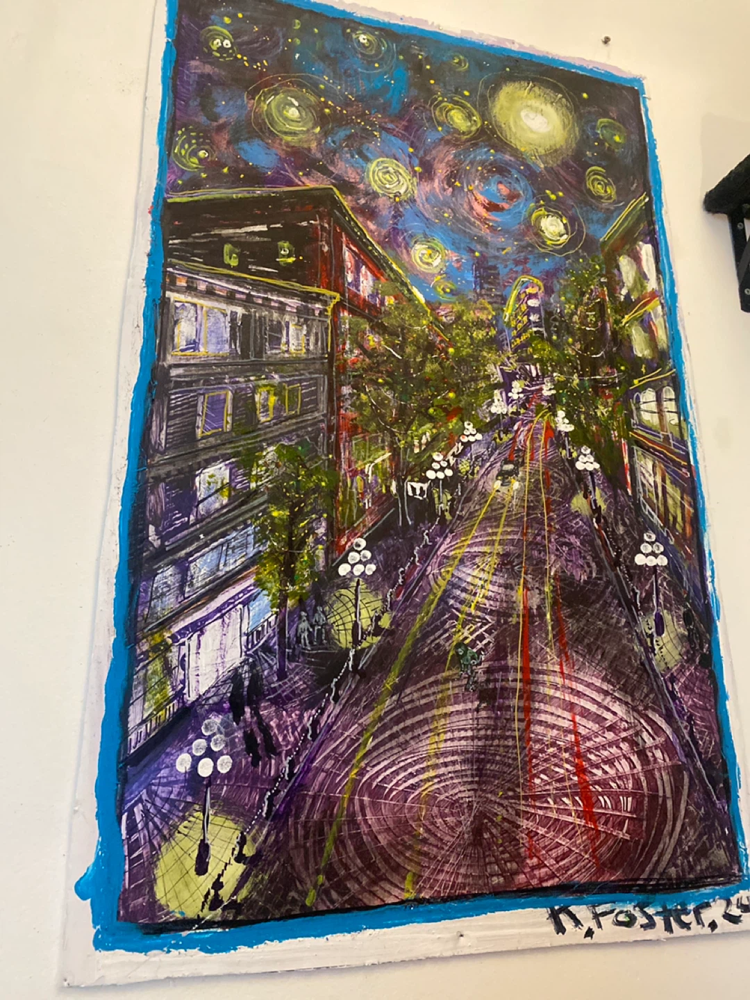 Original "Cityscape at Night" Painting by Ken. Foster