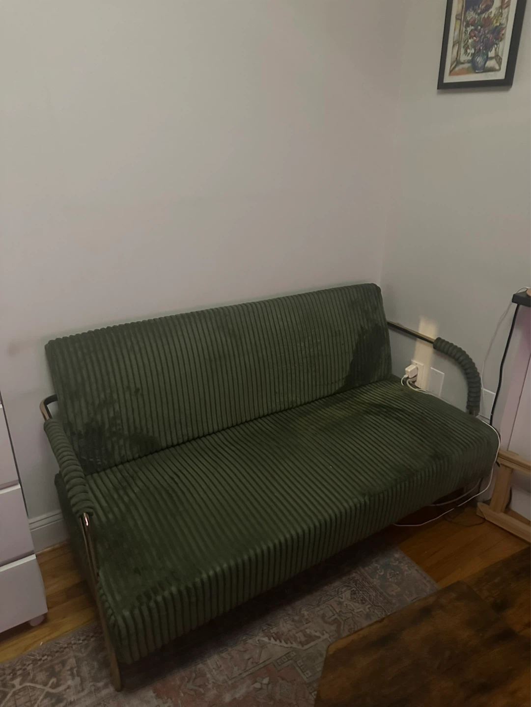 Two seater Green Corduroy Sofa