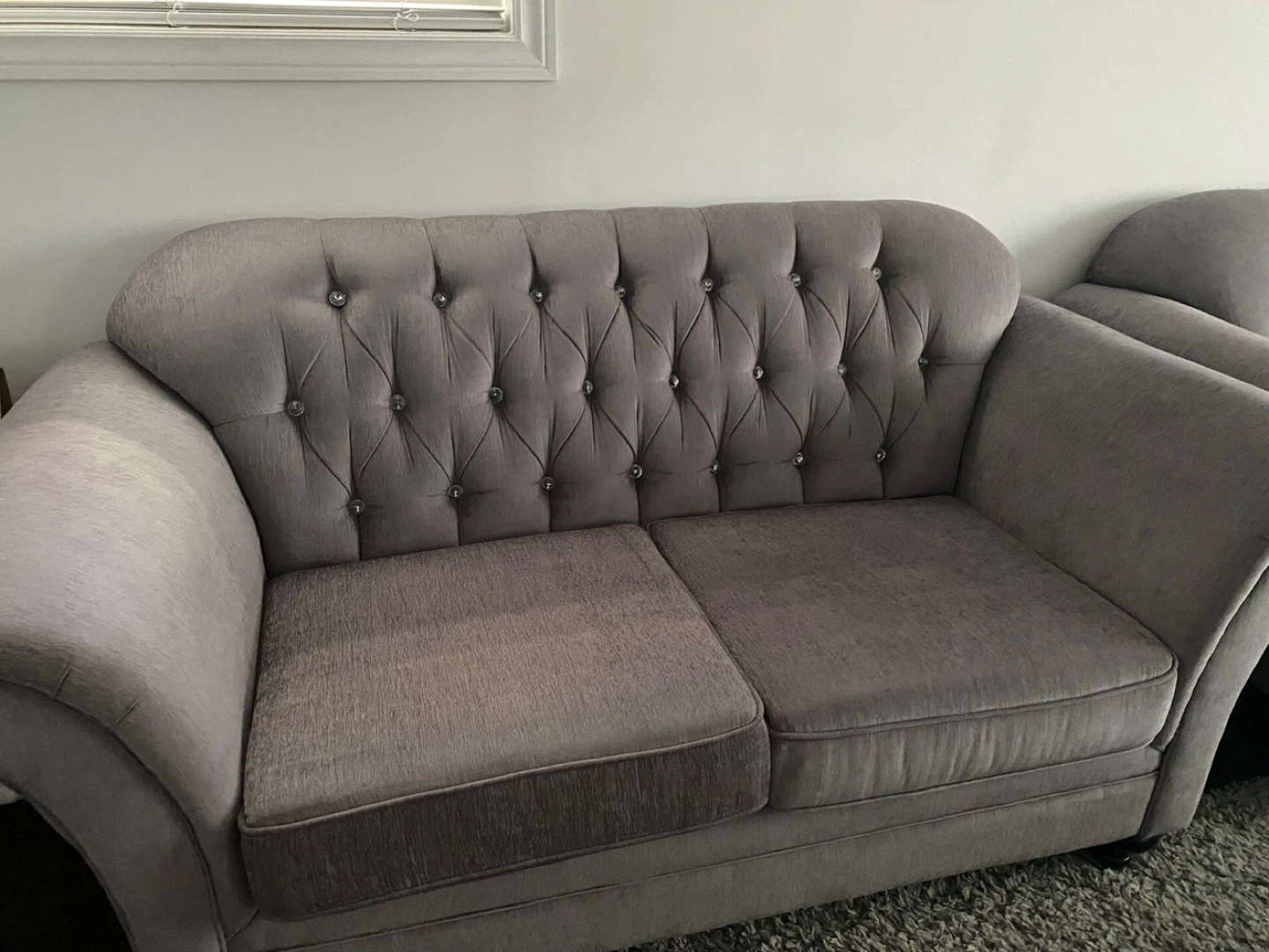 Tufted Grey Fabric Sofa Set - photo 3