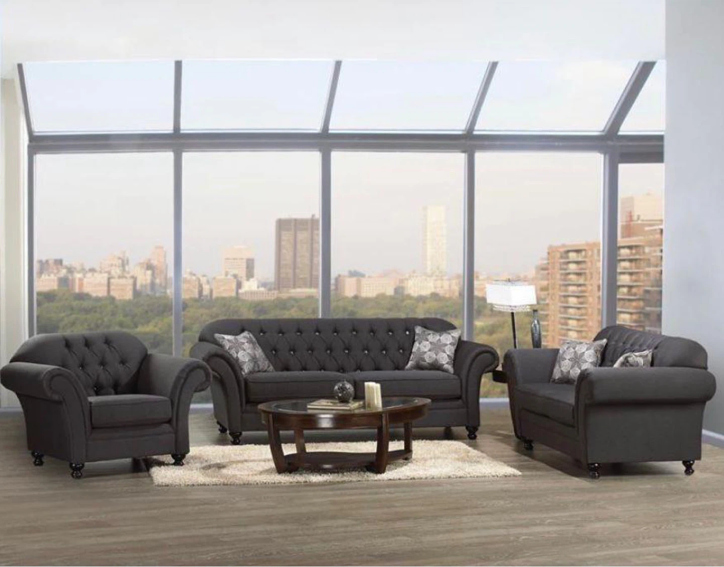 Tufted Grey Fabric Sofa Set - photo 4