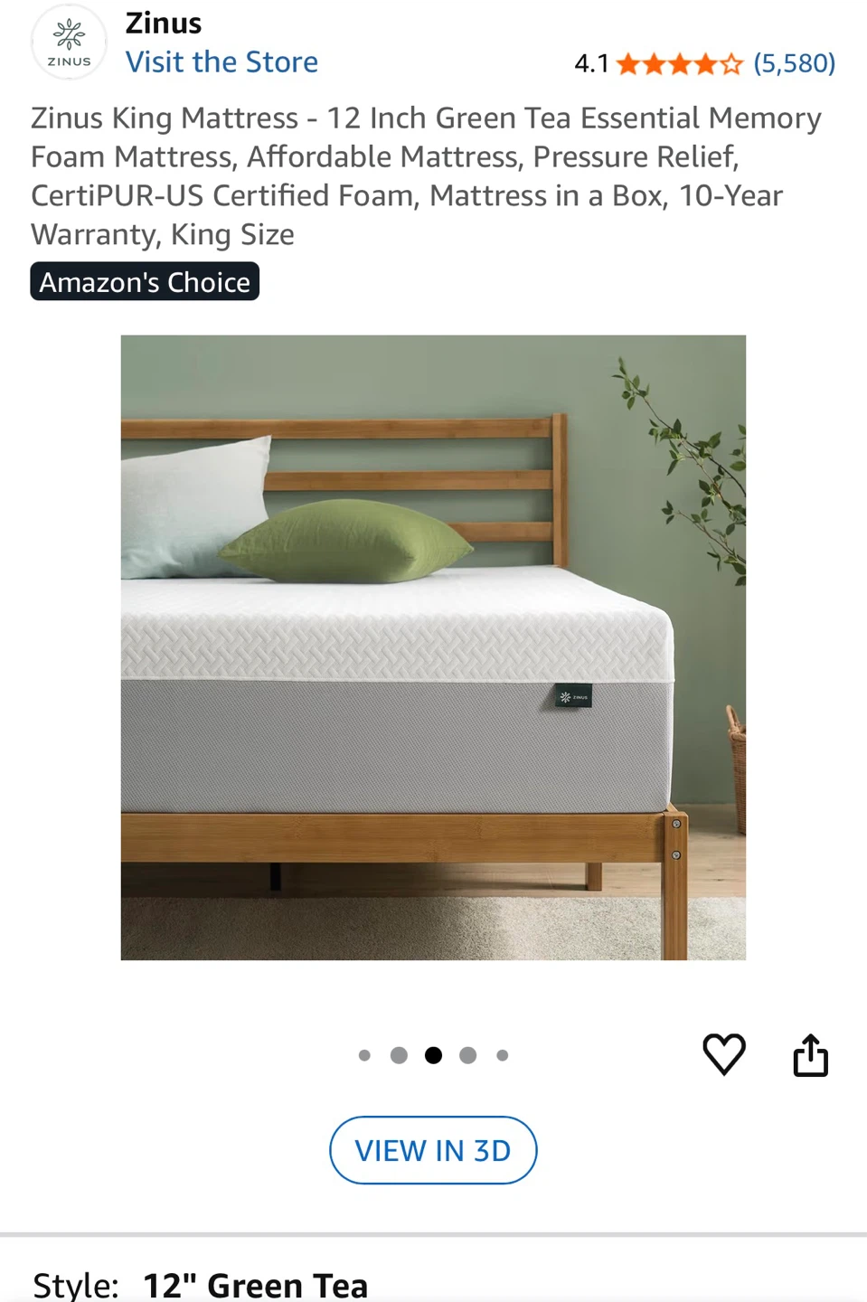 Zinus 12 Inch King Green Tea Memory Foam Mattress - photo 2