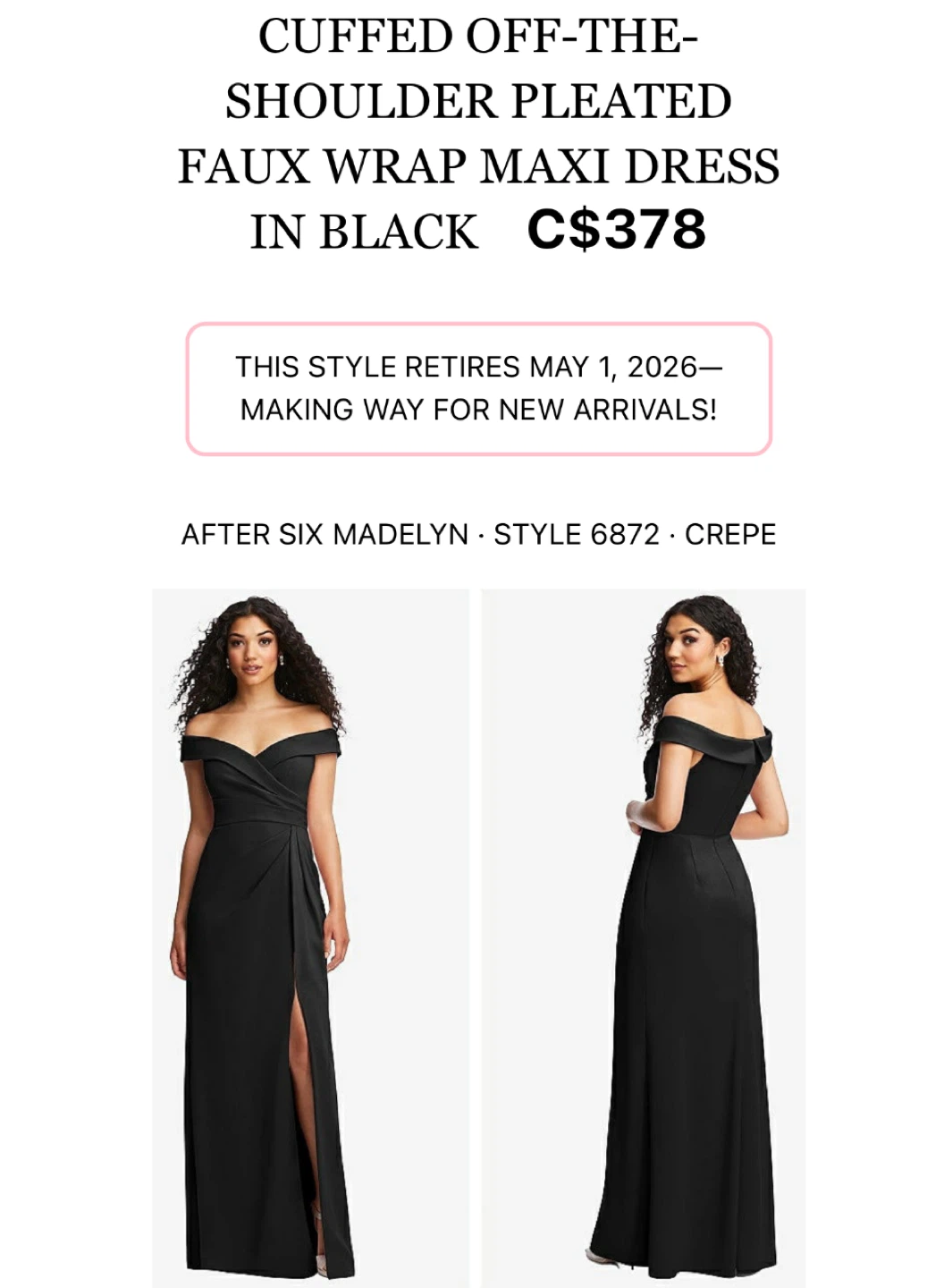Dessy Group Black Off-the-Shoulder Maxi Dress
