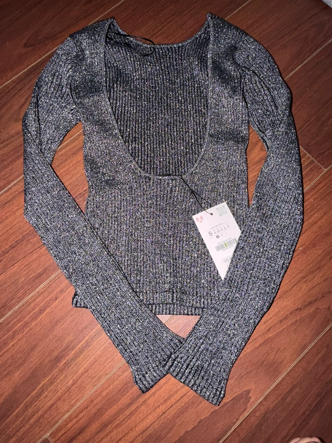 Zara Ribbed Sparkle Long Sleeve Top - photo 2
