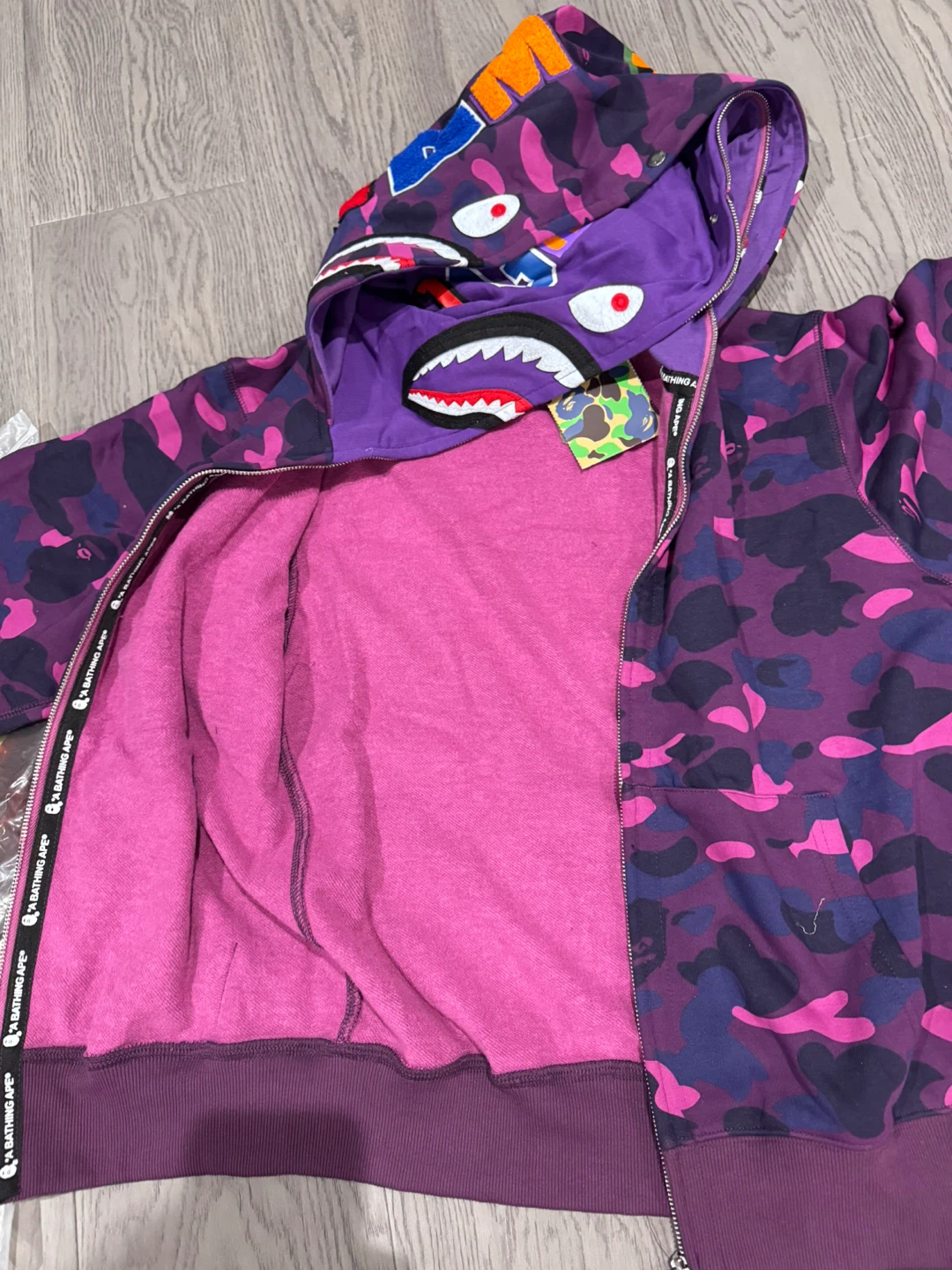 BAPE Full Zip Hoodie Purple Camo Shark - photo 2
