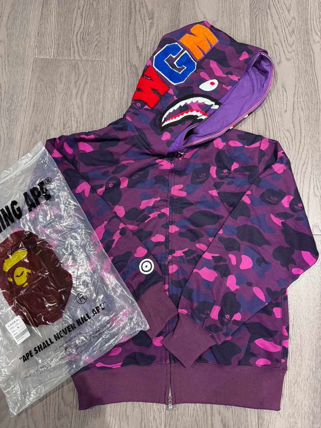 BAPE Full Zip Hoodie Purple Camo Shark