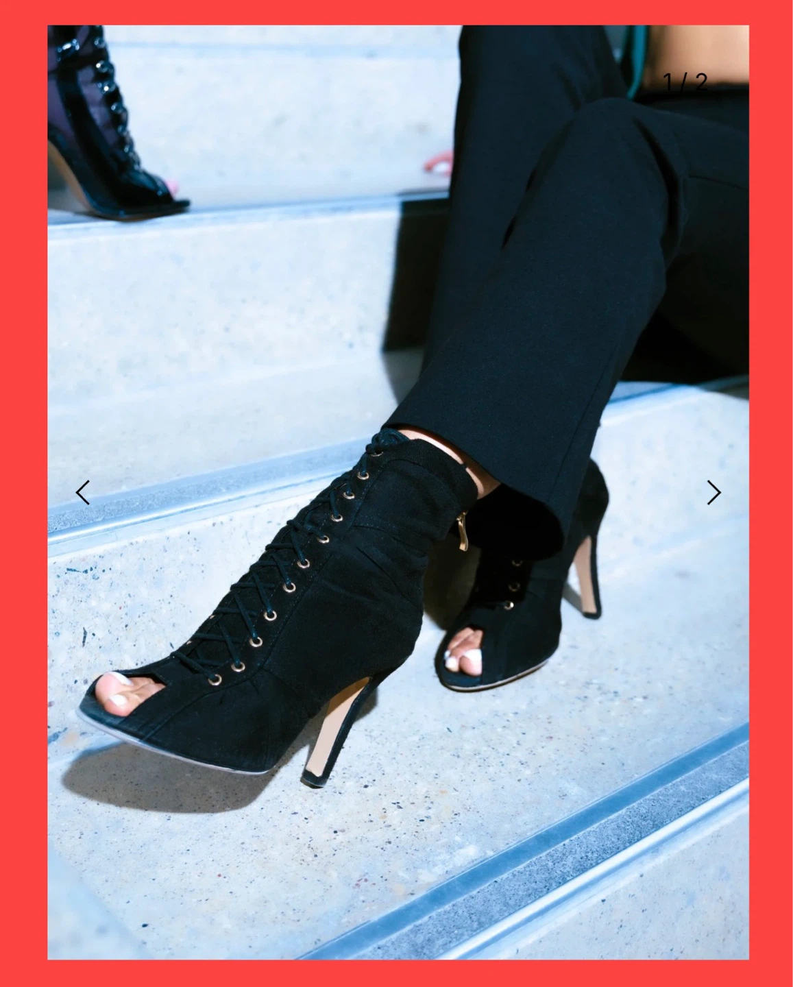 3 Inch Black Suede Lace-Up Peep Toe Dance Heels