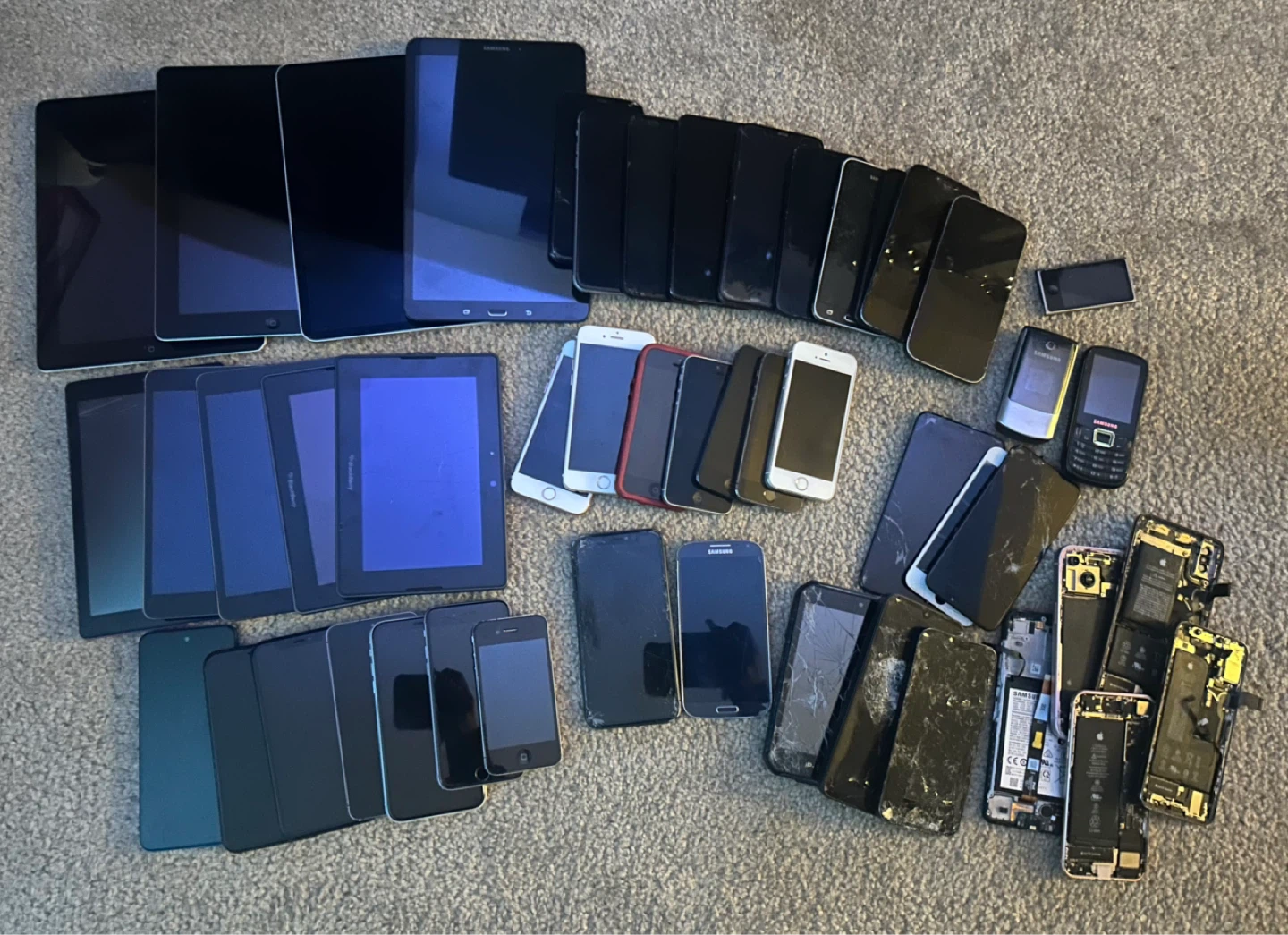 Assorted Broken Phones and Tablets for Repair or Parts